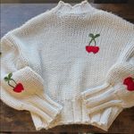 Forever 21 π Cherry Ivory Chunky Knit Mock Neck Crochet Sweater Photo 0