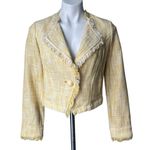 CAbi Daisy Tweed Yellow Raw Fringe Hem Blazer Jacket, Sz S Photo 1