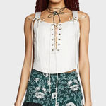 Dolls Kill Widow Corset Top Size XS Ivory Forgotten Love Lace Up Boned Satin  NWT Photo 0