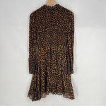 Whistles Classic Leopard Shirred Dress Long Sleeve Mini Mock Fit & Flare Size 6 Brown Size M Photo 11
