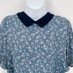 Adrianna Papell Peter Pan Collar Floral Print Puff Sleeve Blouse Top Shirt Blue Photo 5