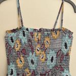 BCBGeneration Floral Ribbed Ruffle Tank Top Adjustable Strap Small Photo 0