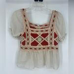 Rebellion Again embroidered sheer Boho knit sheer blouse. Orange Photo 1