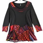 Sacred Threads  Tunic Top M Black Orange Patchwork Festival Art To Wear Lagenlook Photo 1