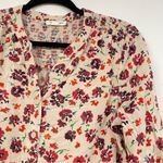 Beach Lunch Lounge Tan & Red Floral Blouse Womens M Smocked Boho Long Sleeve Photo 3