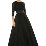 Mac Duggal Black Shimmering Pleated A-line 3/4 Sleeve Full Length Gown NWT Photo 0