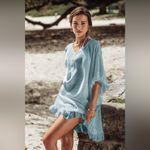 Cupshe Semi-Sheer Blue Ruffle Trim Cover-Up NWT Photo 4