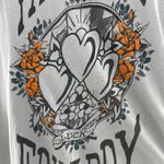 Ed Hardy  XS Christian Audugigier T-Shirt Asymmetrical Short Sleeve Gray Floral Photo 2