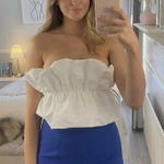 ZARA top cropped bandeau voluminous white ruched blouse Photo 0