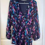 Lucca Couture  Navy Blue Floral V-Neck Romper Sheer Sleeves Size Small EUC #5858 Photo 1