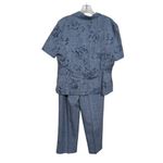 Sag Harbor  Shirt Pants Set Women 14 P Petite Blue Floral Tulip Grannycore Photo 2