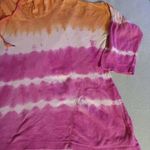 American Living  Womens T-Shirt Orange Pink Tie Dye Short Sleeve Drawstri… Photo 3