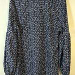 CAbi Navy and White Blue Love Script Balloon Sleeve Blouse V-neck Size Large Photo 3