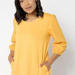 LOGO By Lori Goldstein  Cotton Modal & Poplin 3/4 Sleeve Top Size 1X Gold Yellow Photo 0