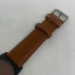 Women quartz watch black tone case 35mm brown dial leather band running Photo 3