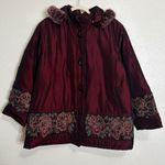 Lands' End Embroidered Burgundy Women's Hoodie Coat Jacket, Size XXXL Photo 0