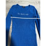 Bebe  Blue‎ Rhinestone Logo Ribbed Long Sleeve Bodycon Mini Dress Fall  Medium Photo 3