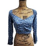 Stylestalker Style Rack Floral Crop Top Smocked Long Sleeve Sweetheart Blue Small Photo 0