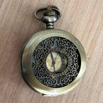 Steampunk Pocket Watch Beautiful Brass Color Case Scroll Motif Back White Dial Photo 1