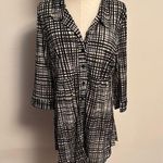 Style & Co Black and White Relaxed Notched Collar Blouse Photo 0