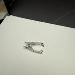 Vintage Double Wishbone Brooch Pin Silver Tone Blue Rhinestone Faux Pearl Lucky Photo 3