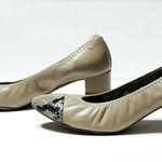 AGL Women's Tan Beige Snakeskin Cap Toe Leather Ballet Block Heel Pumps Size 36 Photo 4