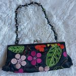 Vintage Y2K Beaded Embroidered Floral Black Clutch Purse Bag Whimsical Glam Photo 1