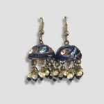 Vintage Jhumka Chandelier Earrings Half Sphere Enamel Beaded Tassels Blue/Gold $ Blue Photo 1