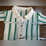 Commense Cream green stripe Crochet knit Button Photo 4