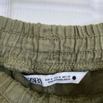 ZARA Khaki Green Linen Blend Pants High Rise Joggers Size Medium Olive Pockets Photo 3