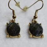Vintage Unique Dark Glitter Green Gold Tone Drop Chic Fish Hook Earrings Photo 1