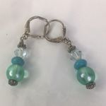 Artisan Swallow Necklace earring set Stone MOP blue turquoise silvertone Photo 4