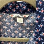 Cherokee Vintage Y2K‎  Short Sleeve Floral Button Up Shirt Women M Rayon USA Navy Photo 7