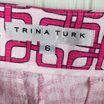 Trina Turk  Moss 2 Pants Women's Size 6 Pink White Printed Logo Cotton Blend Photo 5