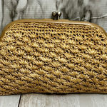 Vintage Tan Raffia Kiss Lock Clutch Purse Hand Made 50’s Summer Classic Vacation Photo 0