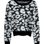 Freshman 1996 Leopard Print Fuzzy Sweater Black & White Cropped Long Sleeves L Size L Photo 0