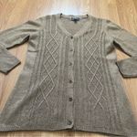 Karen Scott Cable Knit Sweater Cardigan Tan Women’s Size M Cottagecore Textured Photo 2