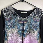 Cactus Shirt Womens Medium Purple Top Leopard V Neck Butterfly Sheer Ruffle Blue Photo 6