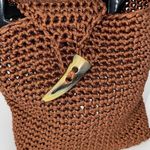 Womens Crochet Double Plastic Handle Tote‎ Handbag Brown 7”x 8.5”x 4” Photo 1