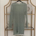 Never Fully Dressed Smocked Long Sleeve Mini Dress size 16 metallic aqua green Photo 4