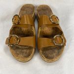Michael Kors Tan Leather Double Buckle Cork Platform Sandals Slides Sz 7-flaw Photo 1