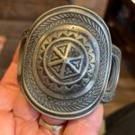 BEN AMUN Signed SILVER TONED WIDE CUFF BRACELET AzTec Western Photo 9