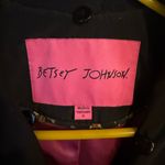 Betsey Johnson Black Ruffle Trim Pink Lined Trench Coat With Rose Buttons Size S Photo 2