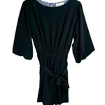 Anthropologie Balloon Puff Sleeve Romper Sz Small Black Tie Belted Waist Photo 0