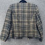 Chico's Womens Blazer Size M Or 1 Plaid Gray Brown Career Business Casual Photo 1