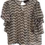 The Kooples  silk blouse black and white floral pattern tiered ruffle sleeve S Photo 0