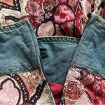 Vintage Y2K Denim Jean Chiffon Paisley Pattern Midi Skirt Lace Up Size 12 Blue Photo 8