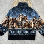 Mazmania Women’s Vtg Horse Print Equestrian Fleece Jacket Full Zip High Neck XL Blue Photo 6