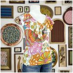 Trina Turk  Paisley Reef Blouse Womens Size Brights Pink Blue Yellow Photo 7