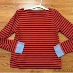 J.Crew Women's Shirt Red Striped Wide Neck Top Chambray Cuff Boat Neck Sz M Photo 6